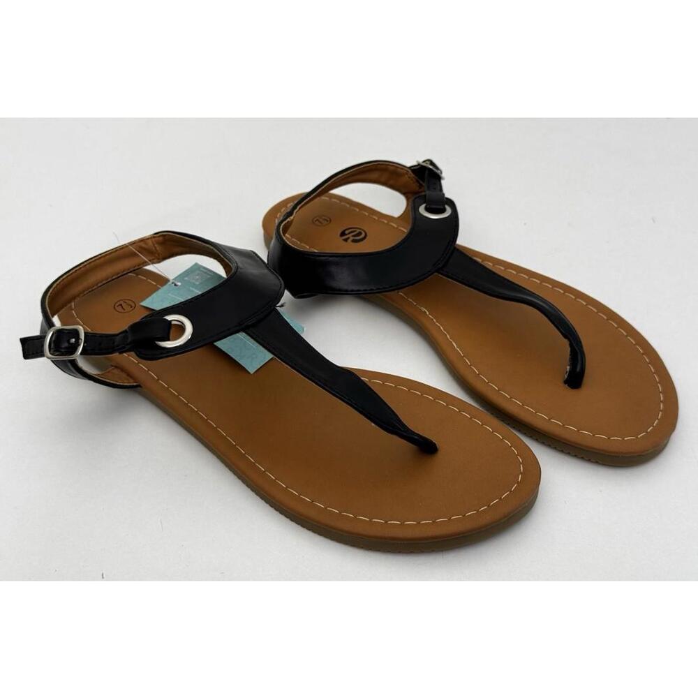 Rekayla Flat Thong Sandals w/ T-Strap and Adjustable Ankle Buckle Size 7.5"